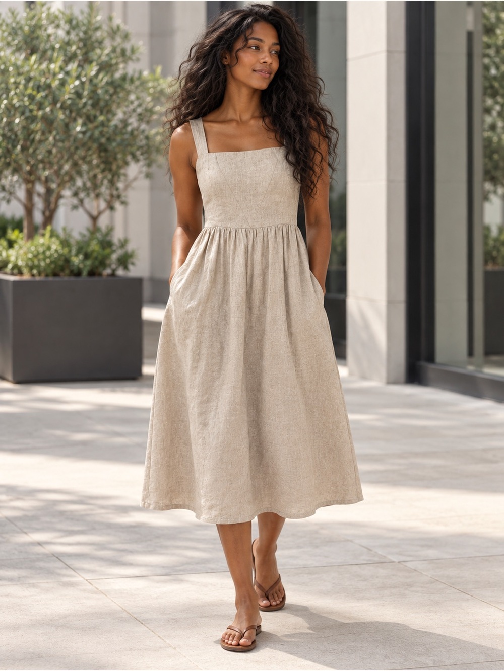 Quince 100% Linen Fit and Flare Midi Dress Size Medium